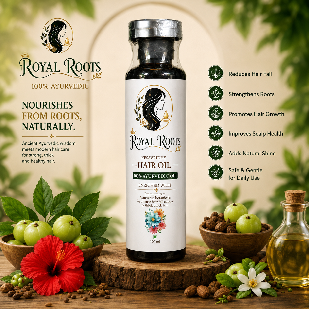 Royal Roots Keshavridhy Hair Oil – 100% Ayurvedic Hair Growth & Hair Fall Control Oil (100 ml)